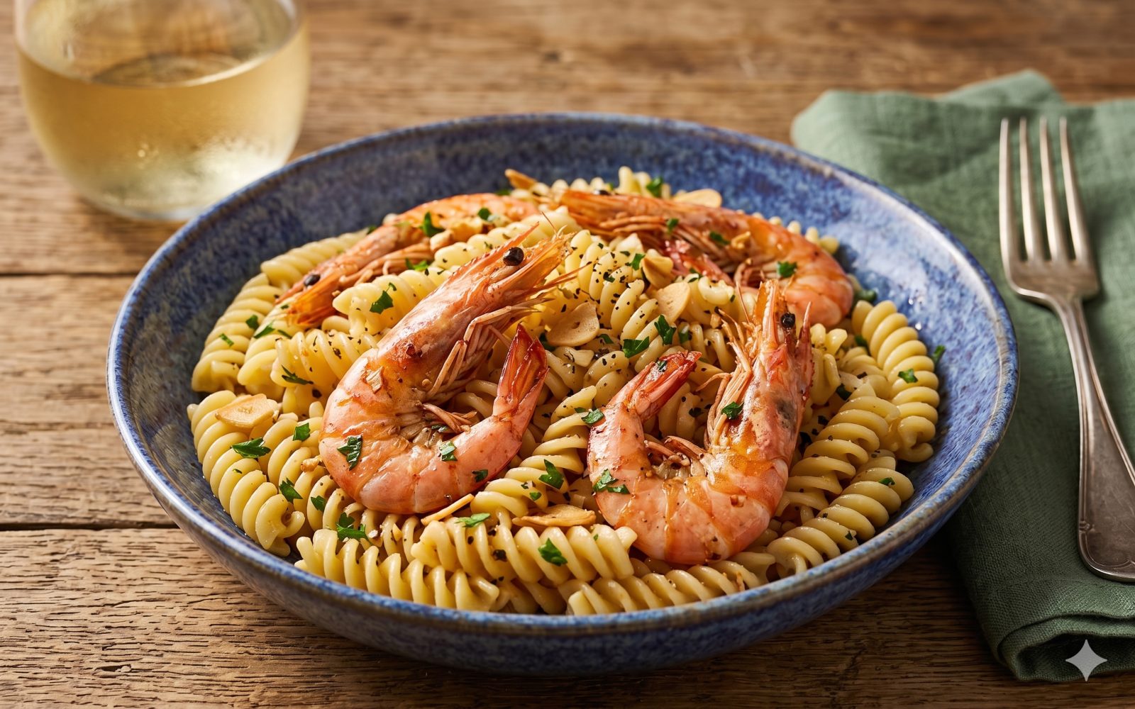 Macarrão Alho e Óleo com Camarão